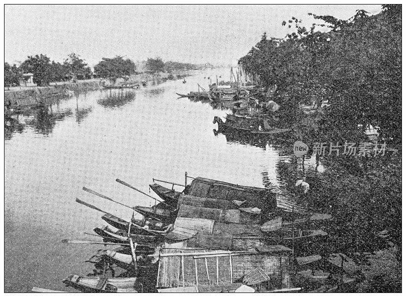 Antique image: Tonkin, Annam and Cochinchine, Canal in Hué